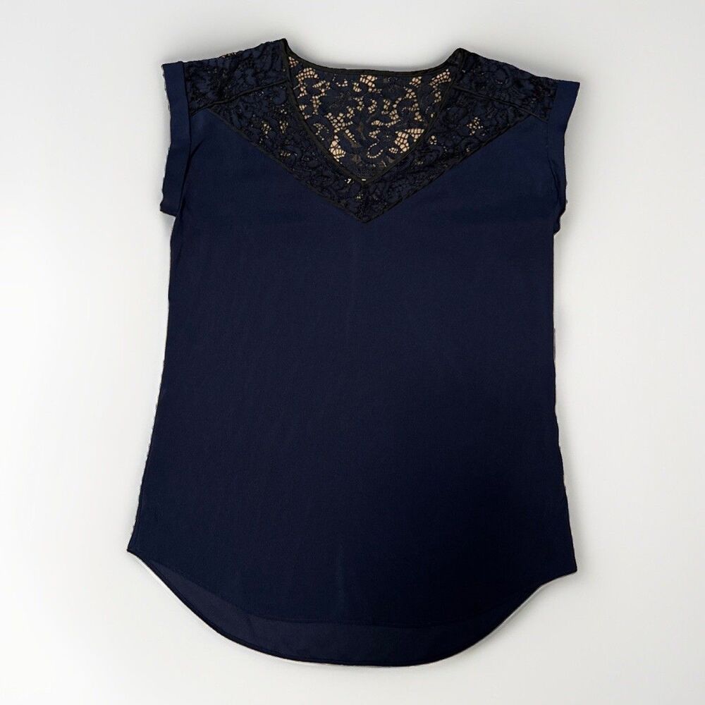 Express Women’s Blue Solid Sleeveless Lace Top Pullover T-Shirt Blouse Size XS